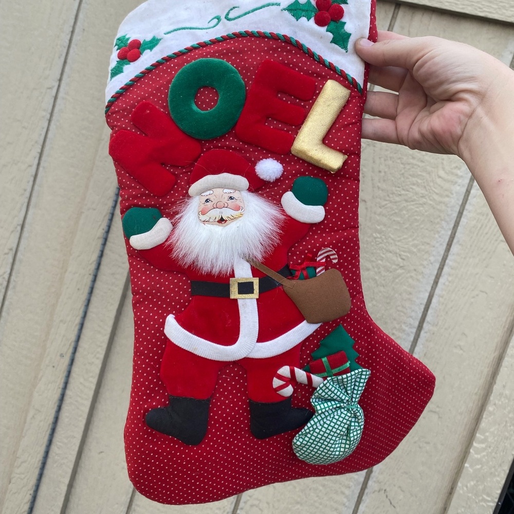 Vintage 3D Sculpted Quilted Santa NOEL Christmas Stockings